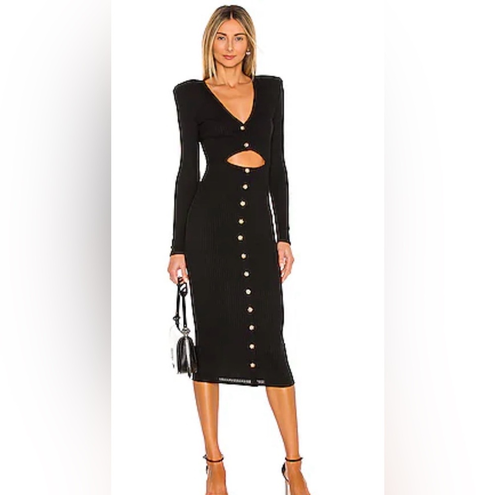 Michael Costello Black Long Sleeve Cut-Out Mila Midi Dress